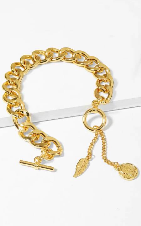 Leaf & Figure Detail Crude Chain Bracelet
